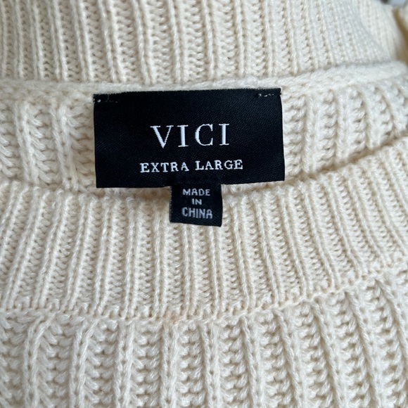 VICI Crewneck Fringe Trim Drop Shoulder Sweater Dress Cream X Large - Picture 7 of 10